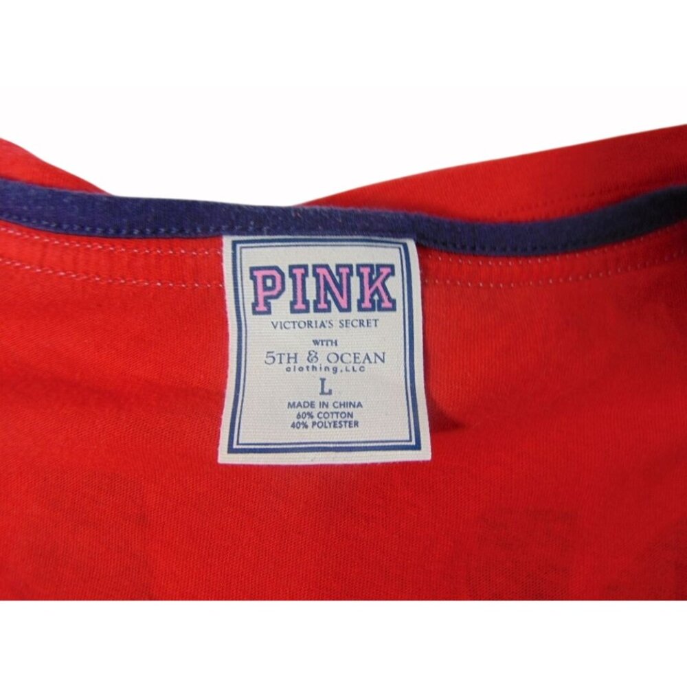 Victorias Secret Pink Red Sox V Neck T Shirt L Boston Play Ball Red Blue White - Picture 5 of 15